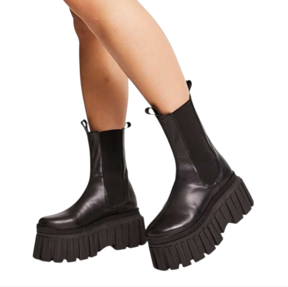 ASOS DESIGN Arlo premium leather chunky chelsea boots in black Size‎ 39 US 8 New